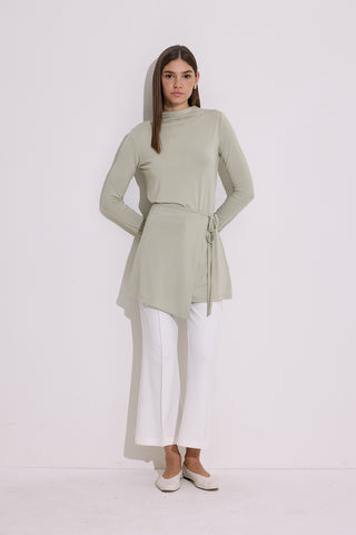 Draped Tie Detail Blouse Pastel Green