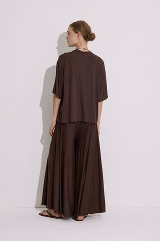 Draped Short Sleeve Blouse Brown