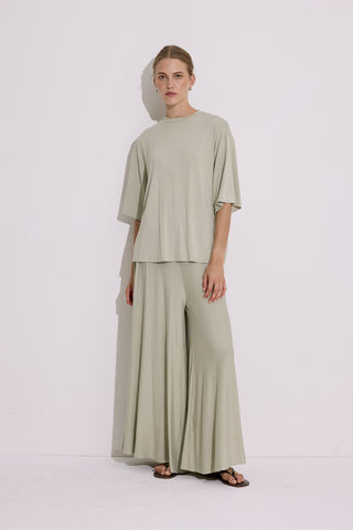 Draped Short Sleeve Blouse Pastel Green