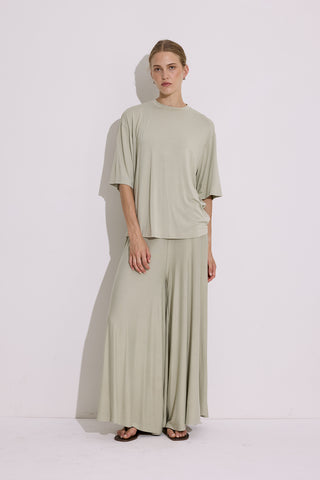 Draped Short Sleeve Blouse Pastel Green