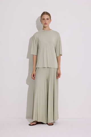 Draped Short Sleeve Blouse Pastel Green