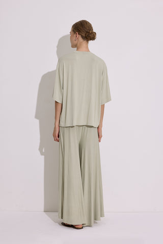 Draped Short Sleeve Blouse Pastel Green