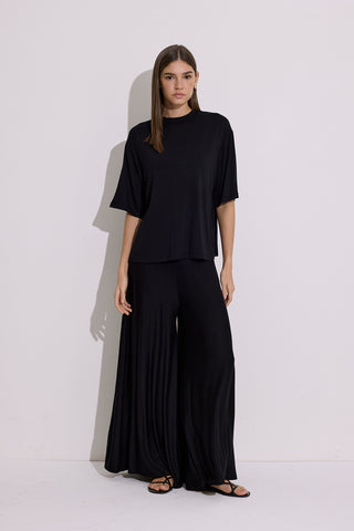 Draped Short Sleeve Blouse Black
