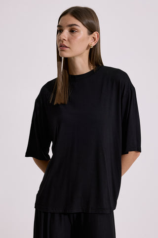 Draped Short Sleeve Blouse Black