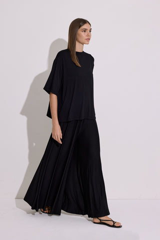 Draped Short Sleeve Blouse Black