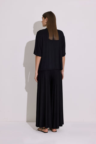 Draped Short Sleeve Blouse Black