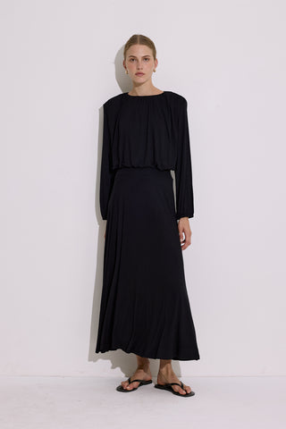 Draped Balloon Blouse Black