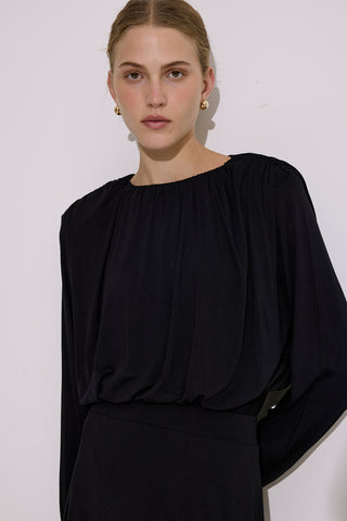Draped Balloon Blouse Black