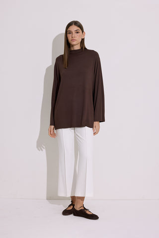 Draped Long-Sleeve Blouse Brown