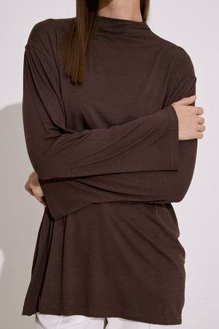 Draped Long-Sleeve Blouse Brown