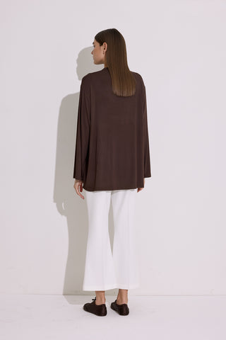 Draped Long-Sleeve Blouse Brown