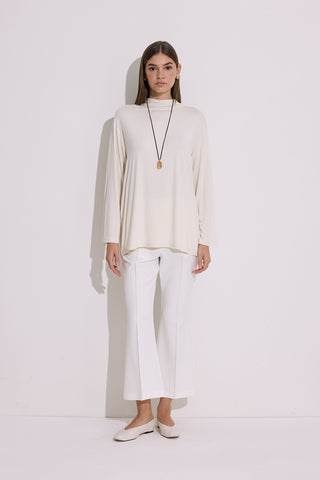 Draped Long-Sleeve Blouse Pearl