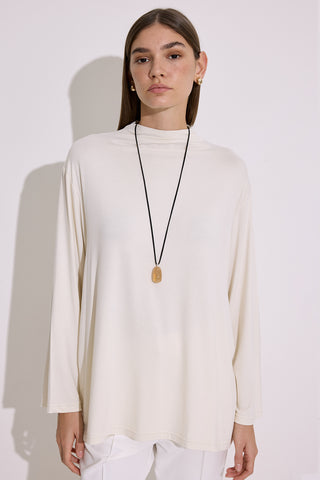 Draped Long-Sleeve Blouse Pearl