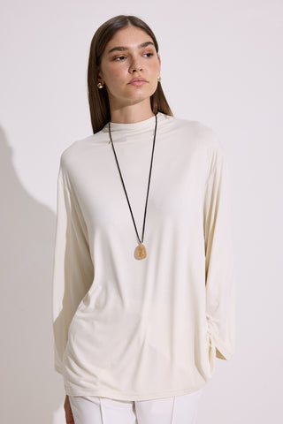 Draped Long-Sleeve Blouse Pearl