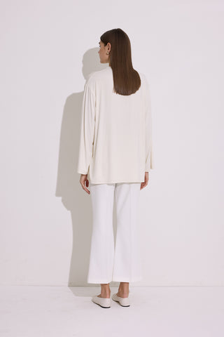 Draped Long-Sleeve Blouse Pearl