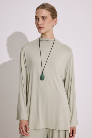 Draped Long-Sleeve Blouse Pastel Green