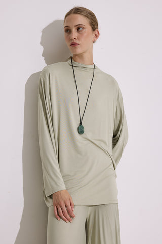 Draped Long-Sleeve Blouse Pastel Green