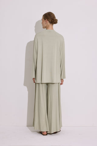 Draped Long-Sleeve Blouse Pastel Green