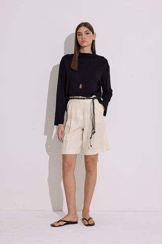 Draped Long-Sleeve Blouse Black