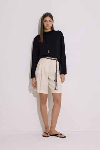 Draped Long-Sleeve Blouse Black