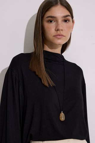 Draped Long-Sleeve Blouse Black