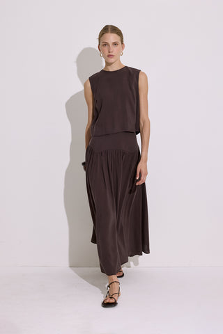 Modal Ruched Maxi Skirt Dark Brown