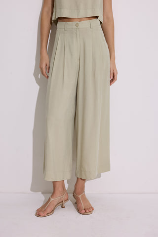 Modal Pleated Wide-Leg Trousers Pistachio