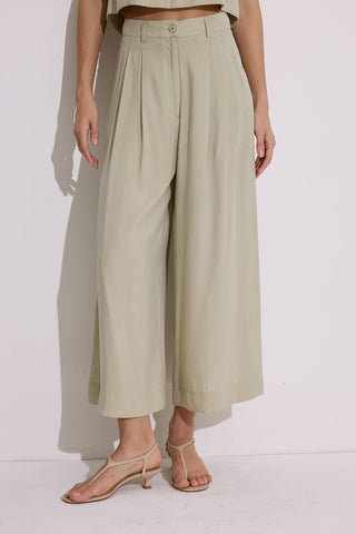 Modal Pleated Wide-Leg Trousers Pistachio