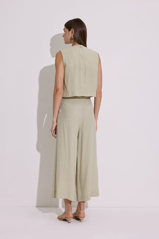 Modal Pleated Wide-Leg Trousers Pistachio