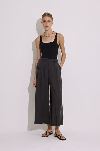Modal Pleated Wide-Leg Trousers Anthracite