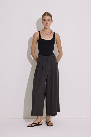 Modal Pleated Wide-Leg Trousers Anthracite