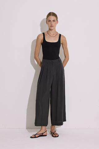 Modal Pleated Wide-Leg Trousers Anthracite