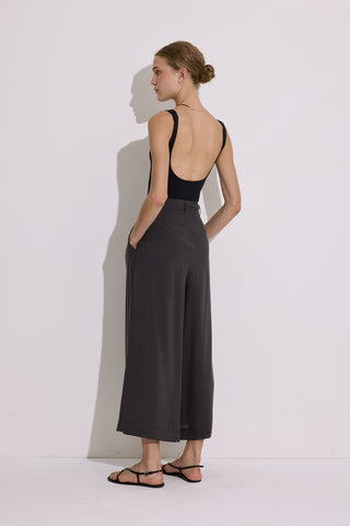 Modal Pleated Wide-Leg Trousers Anthracite