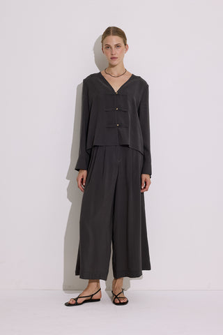 Modal Pleated Wide-Leg Trousers Anthracite