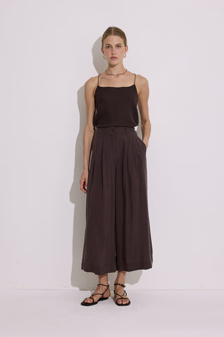 Modal Pleated Wide-Leg Trousers Dark Brown