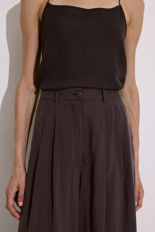 Modal Pleated Wide-Leg Trousers Dark Brown