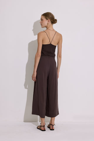 Modal Pleated Wide-Leg Trousers Dark Brown
