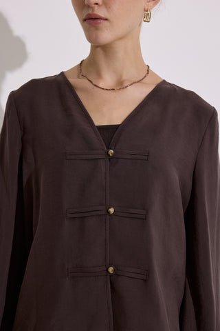 Modal Wide Sleeve Blouse Dark Brown
