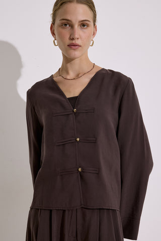 Modal Wide Sleeve Blouse Dark Brown