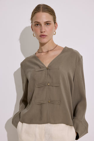 Modal Wide Sleeve Blouse Khaki