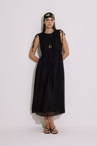 Ruched Tie Dress Black