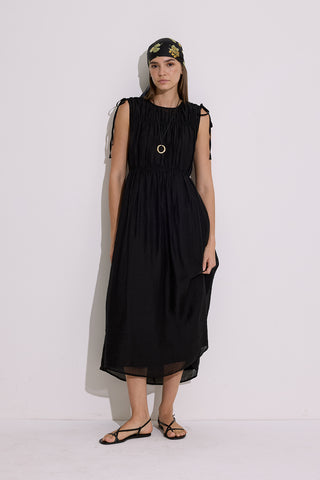 Ruched Tie Dress Black
