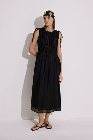 Ruched Tie Dress Black