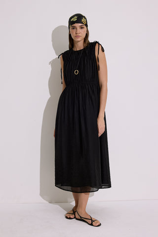 Ruched Tie Dress Black