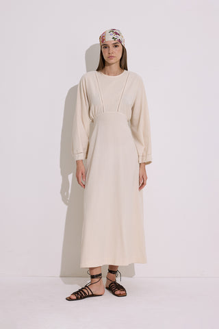 Textured Stripe Detail Dress Natural