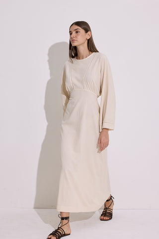 Textured Stripe Detail Dress Natural