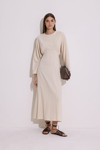 Textured Stripe Detail Dress Natural