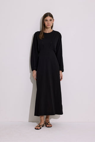 Textured Stripe Detail Dress Black