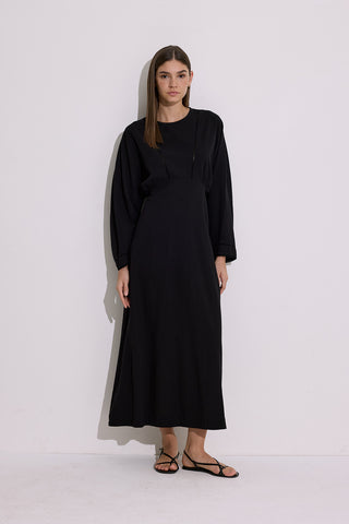 Textured Stripe Detail Dress Black