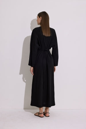 Textured Stripe Detail Dress Black